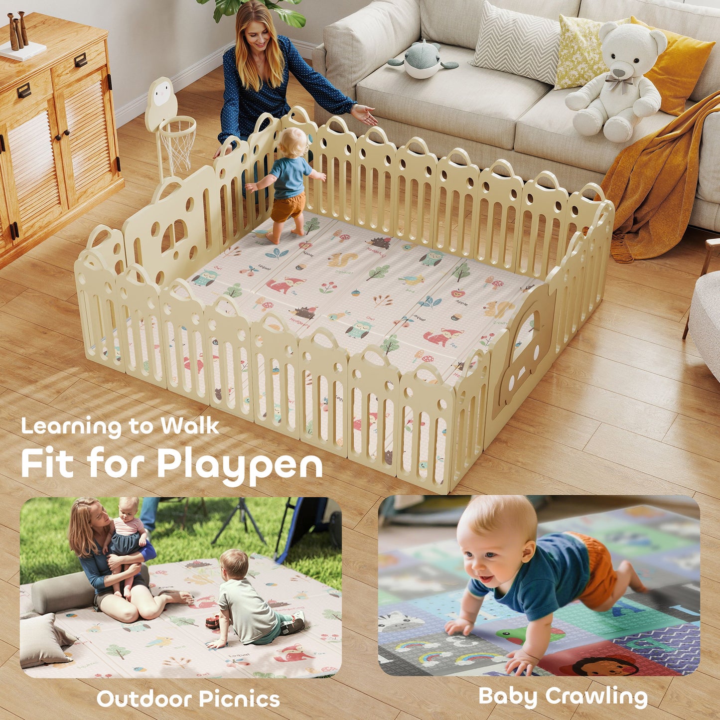 Foldable Baby Play Mat Double-Sided, Reversible Foam Soft Crawling Mat for Toddlers, for Bedroom, Nursery and Playroom