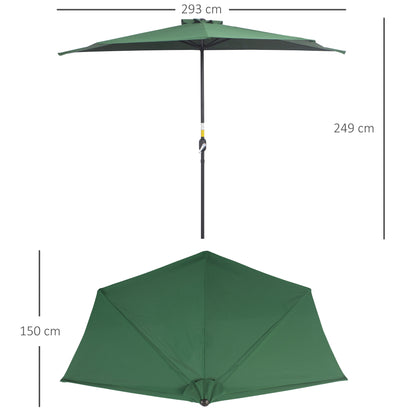 3(m) Half Parasol, Semi Round Umbrella with Metal Frame, Crank Handle for Balcony, Garden, Green