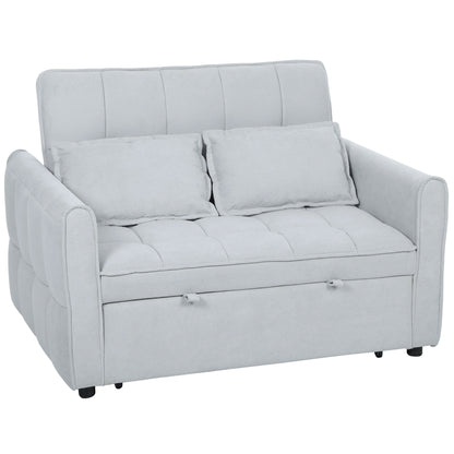 2 Seater Sofa Bed, 3-in-1 Convertible Sleeper Sofa with Click-clack Adjustable Backrest and 2 Pillows, Light Grey