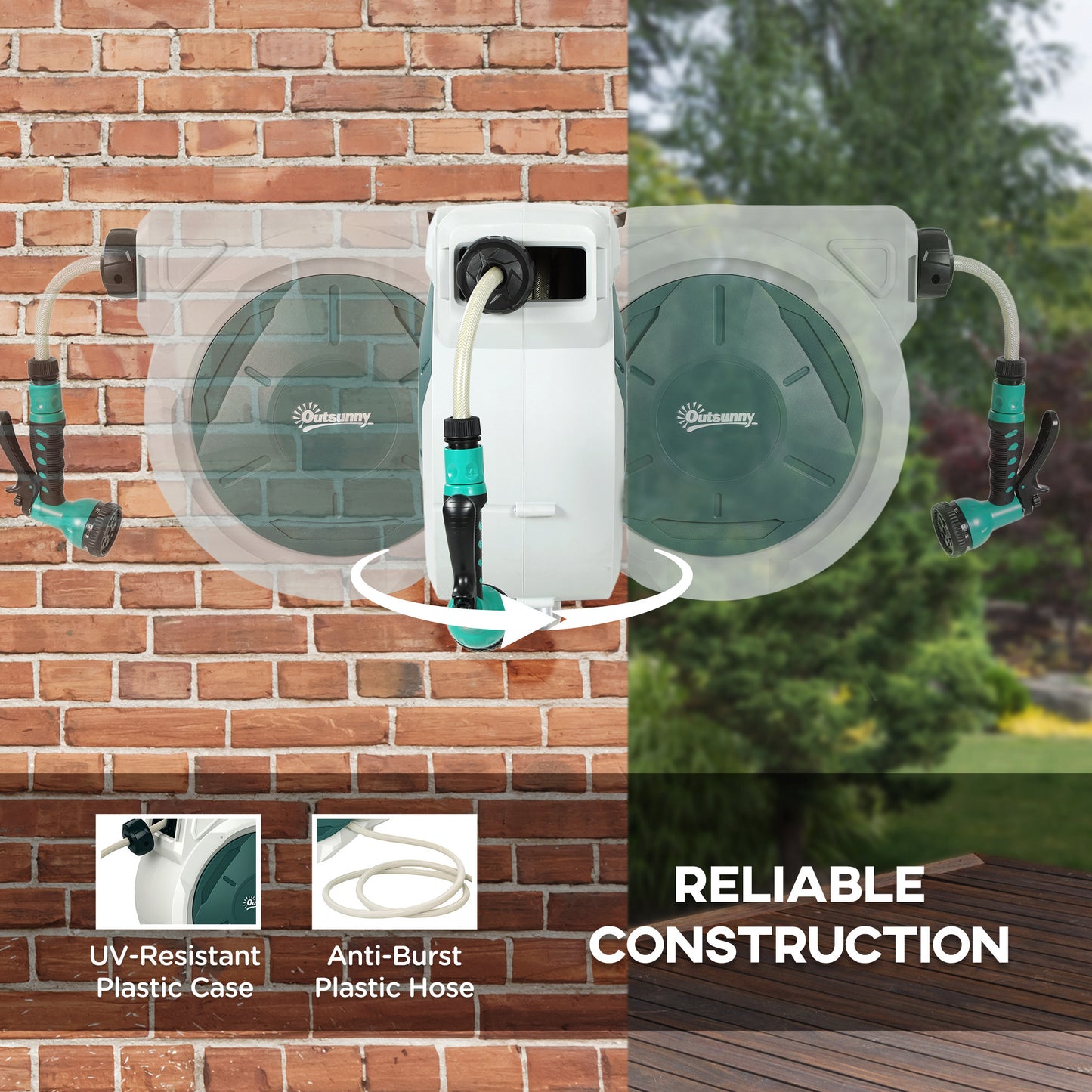 Retractable Hose Reel Wall Mounted, 20+2m Garden Hose Pipe Reel with Lock, Auto Rewind, 7 in 1 Spray Nozzle