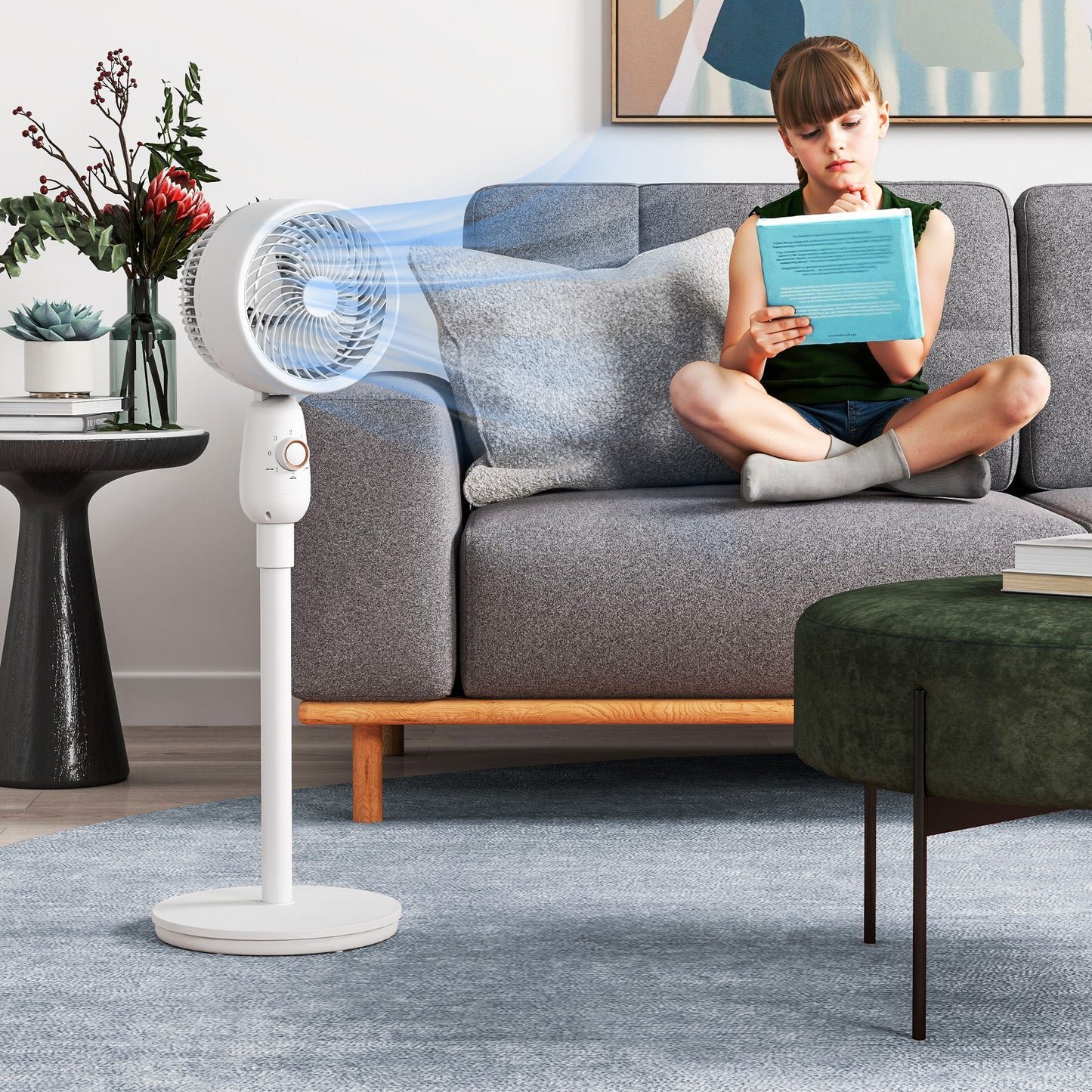 Pedestal Fan, Powerful Air Circulator, 36 Inch Floor Standing Fan with 3 Speed Settings, 70° Oscillating for Bedroom