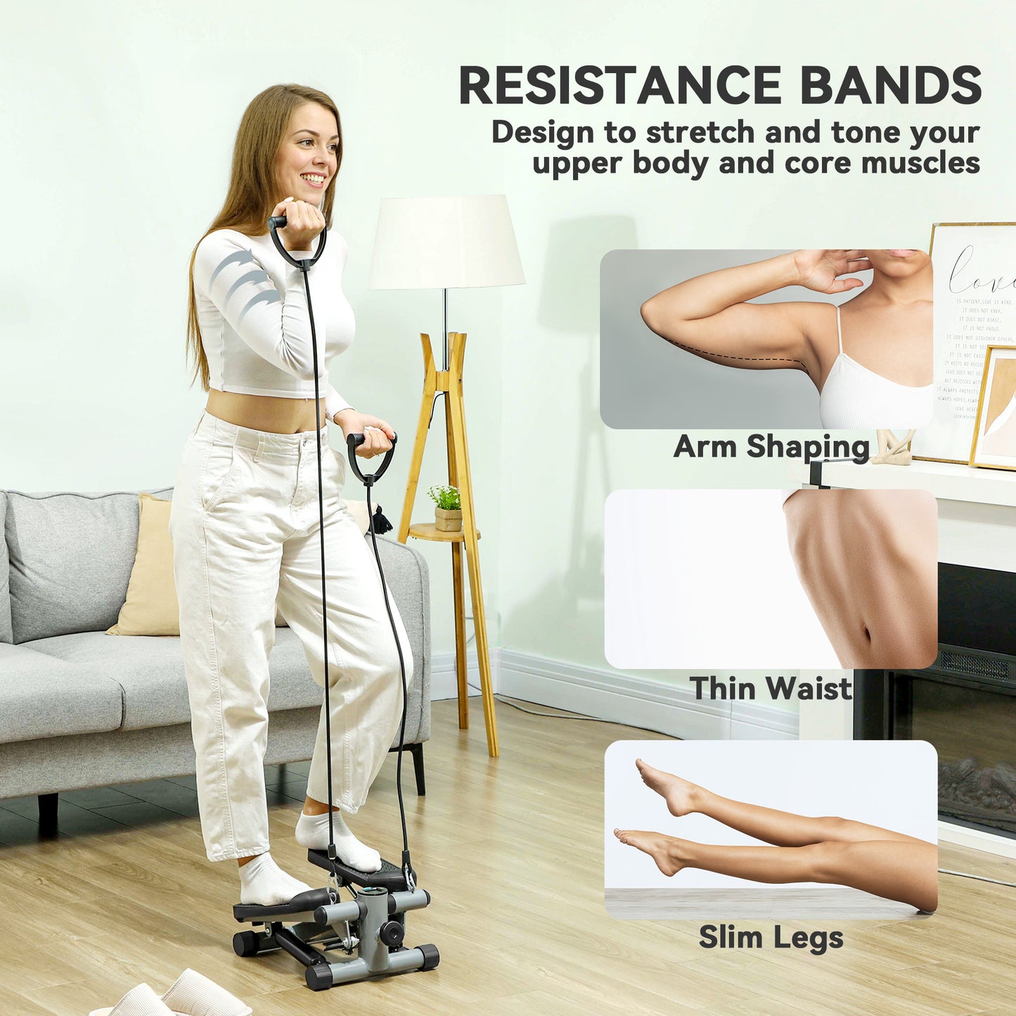 Mini Stepper, Compact Step Machine Exerciser for Home Workouts, with Resistance Bands, LCD Monitor, Non-Slip Pedals