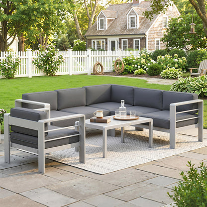 Five-Piece Aluminium Garden Sofa Set, with Glass-Top Table - Grey