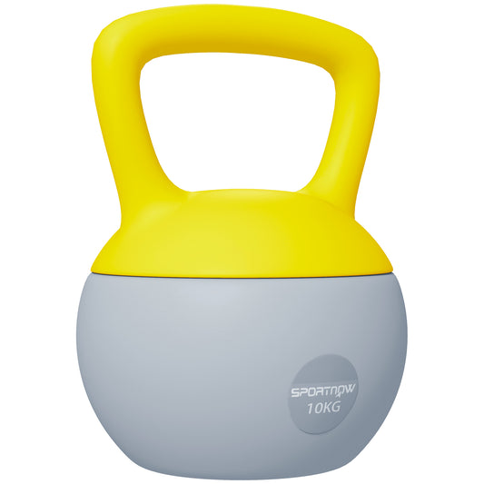 10KG Soft Kettlebell, Kettlebell with Non-Slip Handle for Home Gym, Weight Lifting, Strength Training, Yellow/Grey