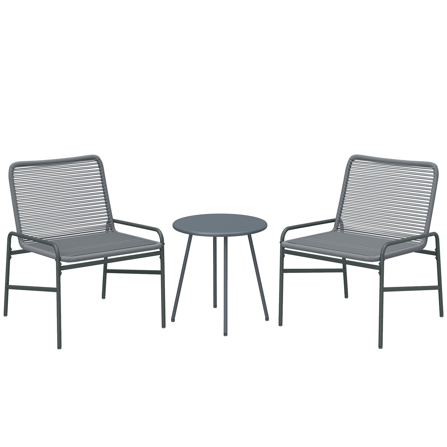 3 Piece Rattan Bistro Set, Outdoor Garden Furniture Set with 2 Chairs, Round Coffee Table for Patio, Balcony, Dark Grey
