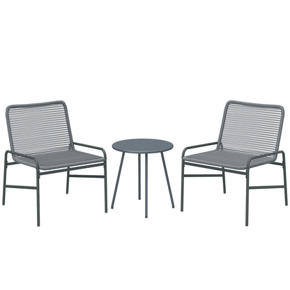 3 Piece Rattan Bistro Set, Outdoor Garden Furniture Set with 2 Chairs, Round Coffee Table for Patio, Balcony, Dark Grey