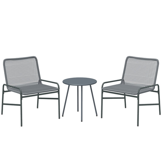 3 Piece Rattan Bistro Set, Outdoor Garden Furniture Set with 2 Chairs, Round Coffee Table for Patio, Balcony, Dark Grey