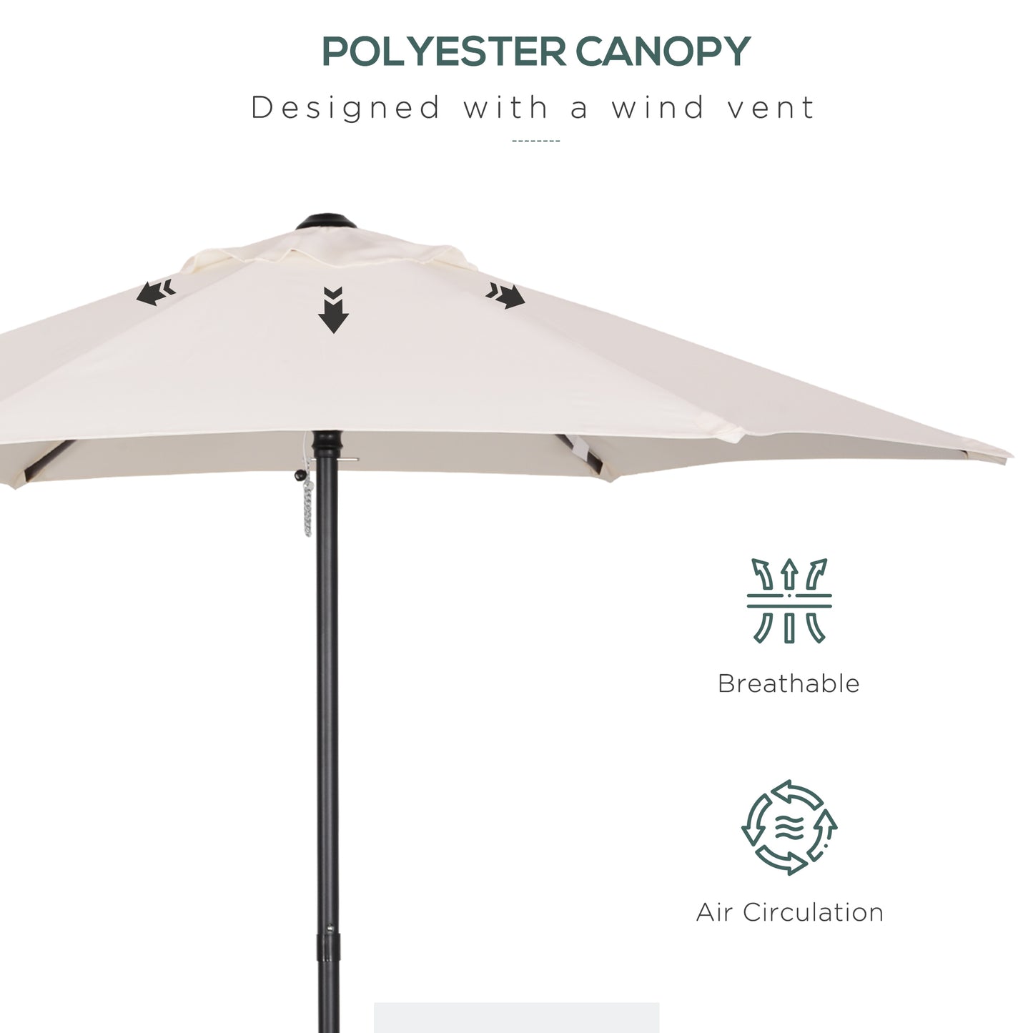 2m Garden Parasol Umbrella, Outdoor Sun Shade with 6 Sturdy Ribs for Balcony, Bench, Garden, Cream White