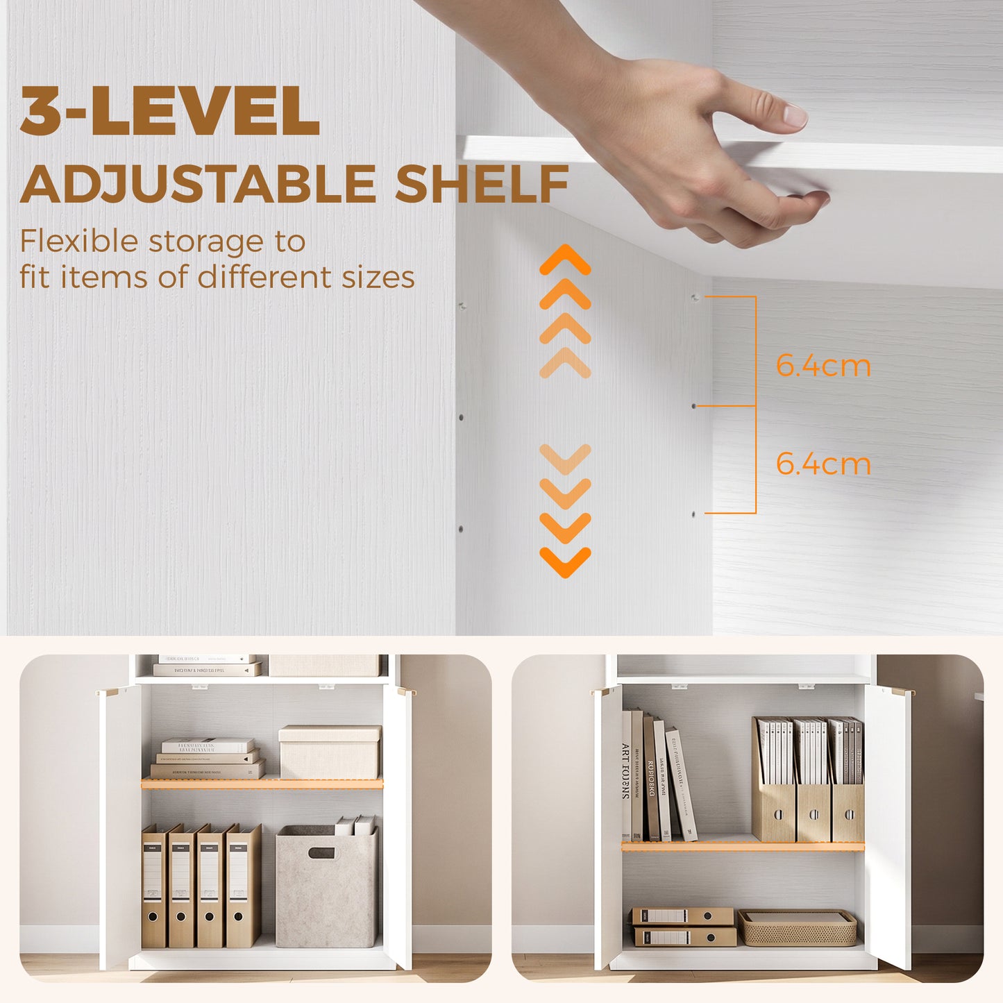 Bookcase Adjustable Shelf Bookshelf Anti-Tip Hardware 6-Tier, White