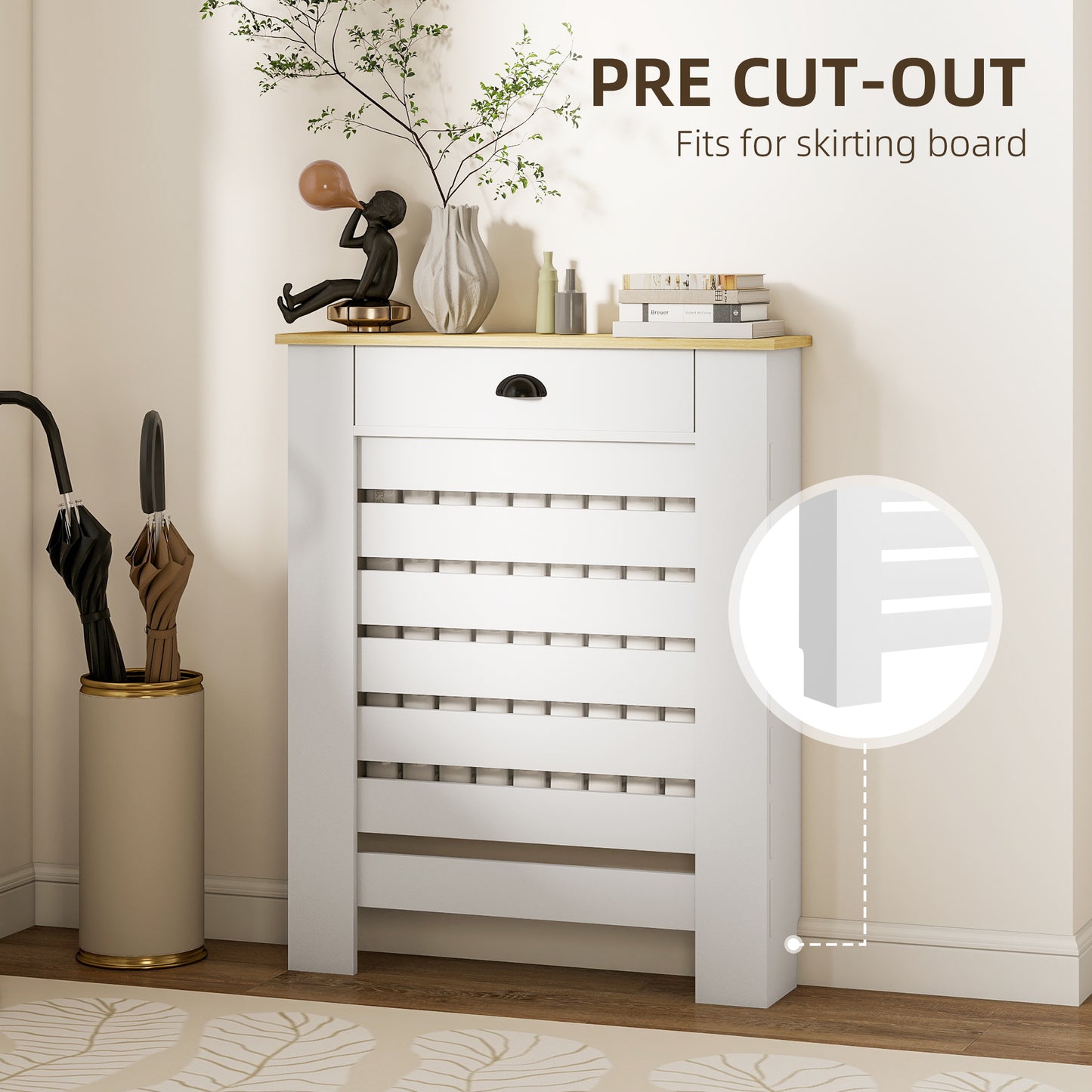 95.5H x 78Wcm Radiator Cover, with Drawer - White