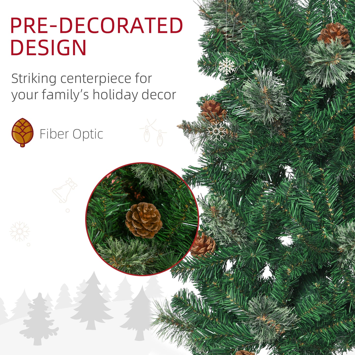 6.5FT Tall Pencil Slim Artificial Christmas Tree with Realistic Branches, Tip Count and Pine Cones, Pine Needles Tree