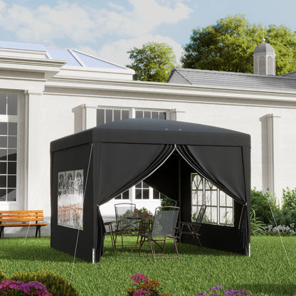 3x3(m) Pop-Up Gazebo, with Curtain Walls and Windows, Black