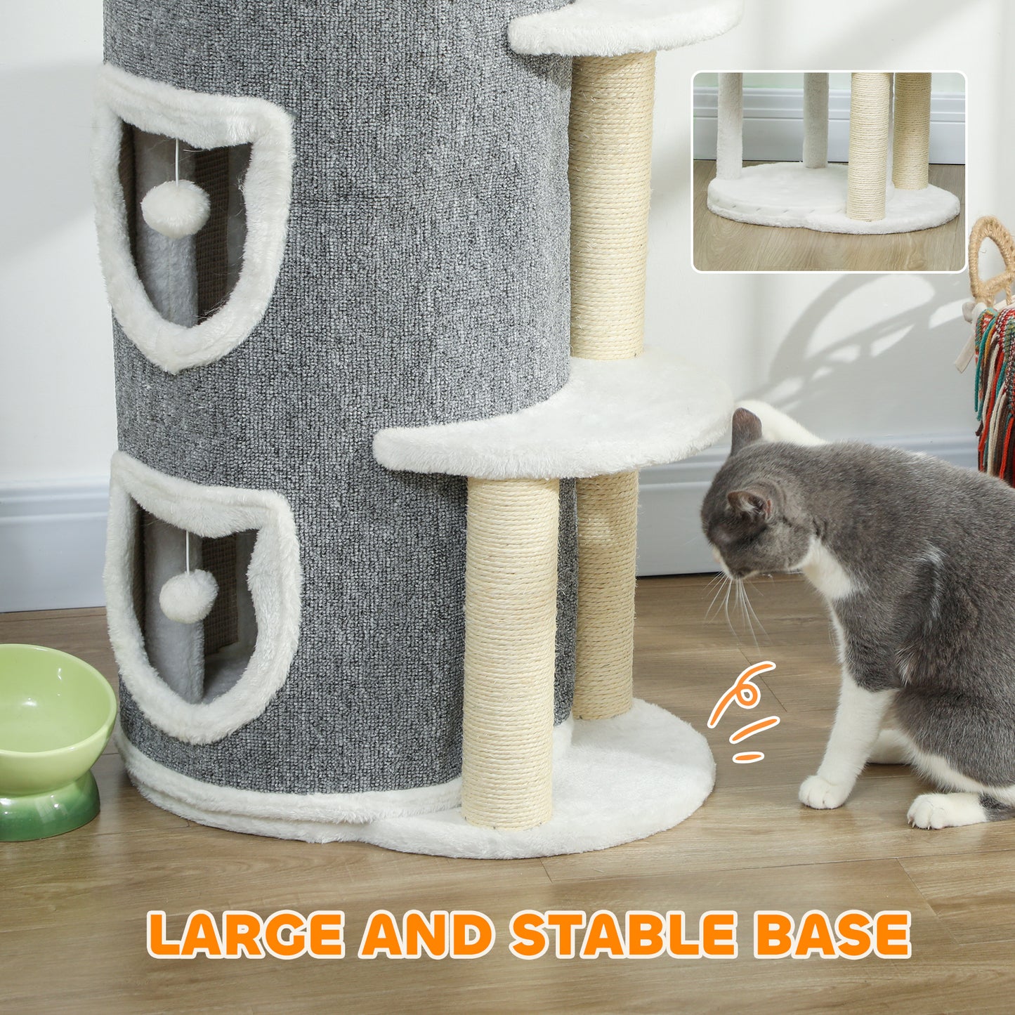 101 cm Cat Tree with Sisal Scratching Posts, 3 Barrel Condos, 3 Platforms, for Indoor Cats to Rest and Play