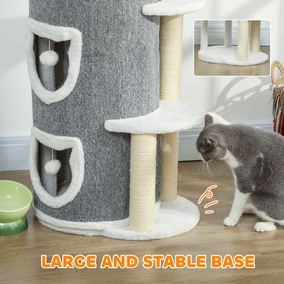 101 cm Cat Tree with Sisal Scratching Posts, 3 Barrel Condos, 3 Platforms, for Indoor Cats to Rest and Play