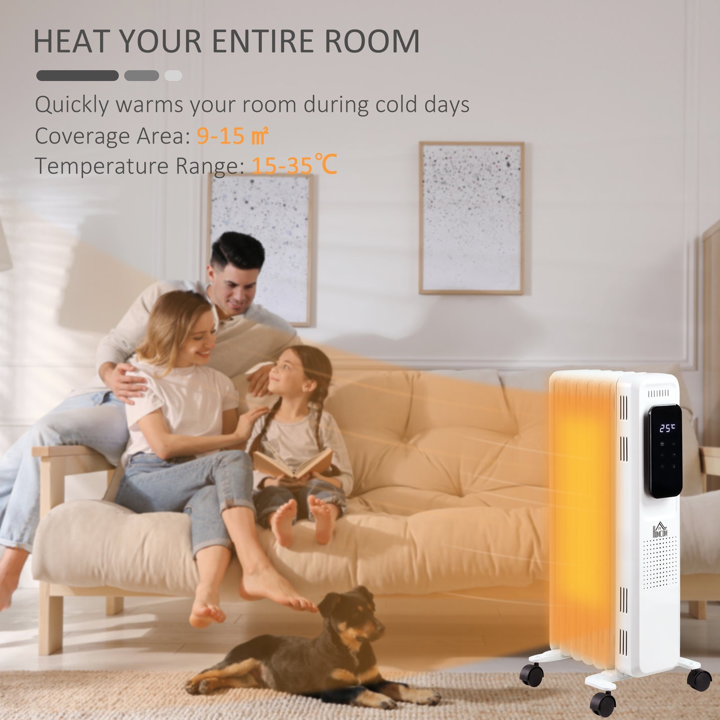 1500W Oil Filled Radiator, 7 Fin Portable Electric Heater with LED Display, 24H Timer, 3 Heat Settings