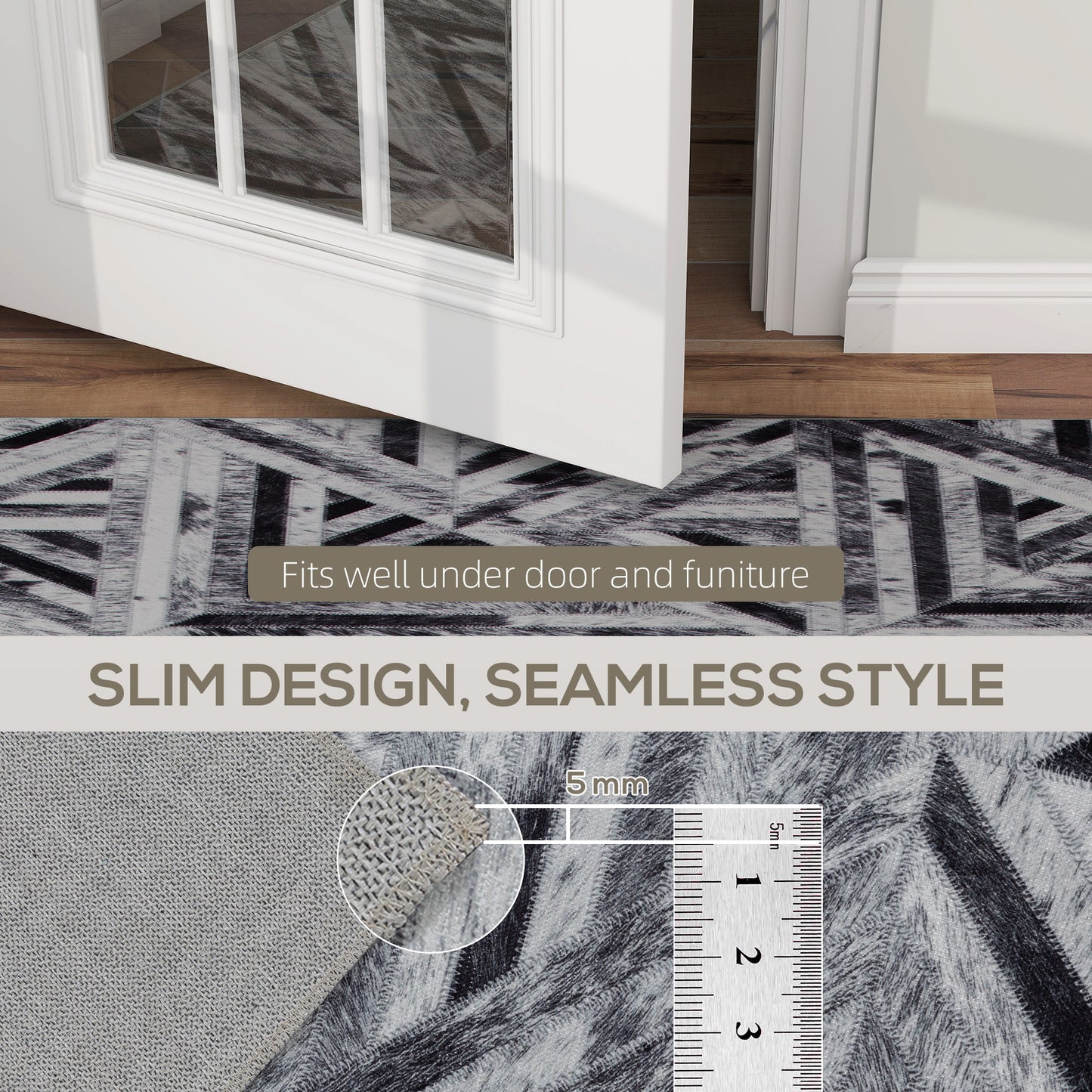 Modern Area Rug, Triangle Pattern Non-Slip Washable Rug, Chenille Floor Carpet for Living Room, Bedroom, Dining Room
