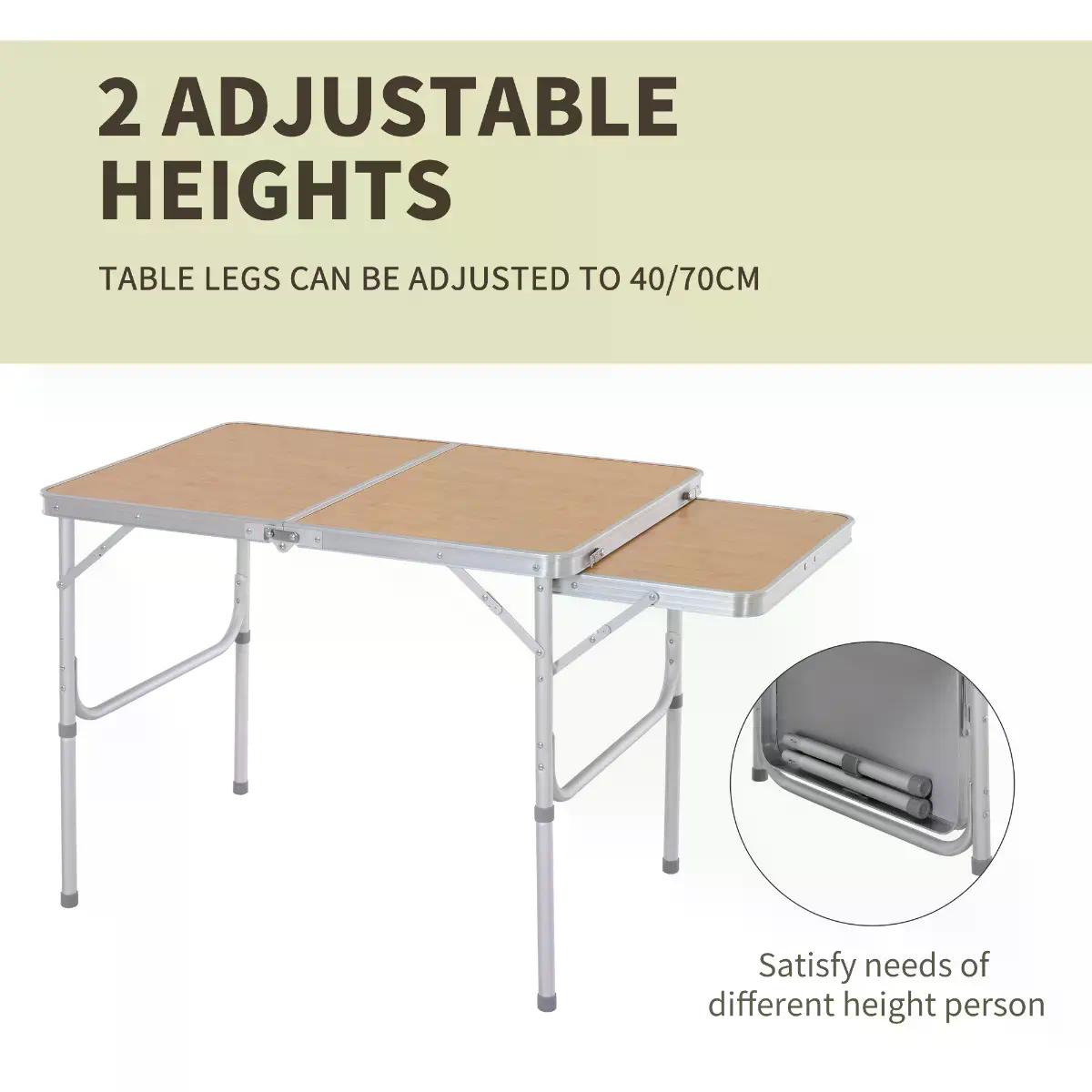 3ft Aluminium MDF-Top Folding Picnic Table Portable Camping Table