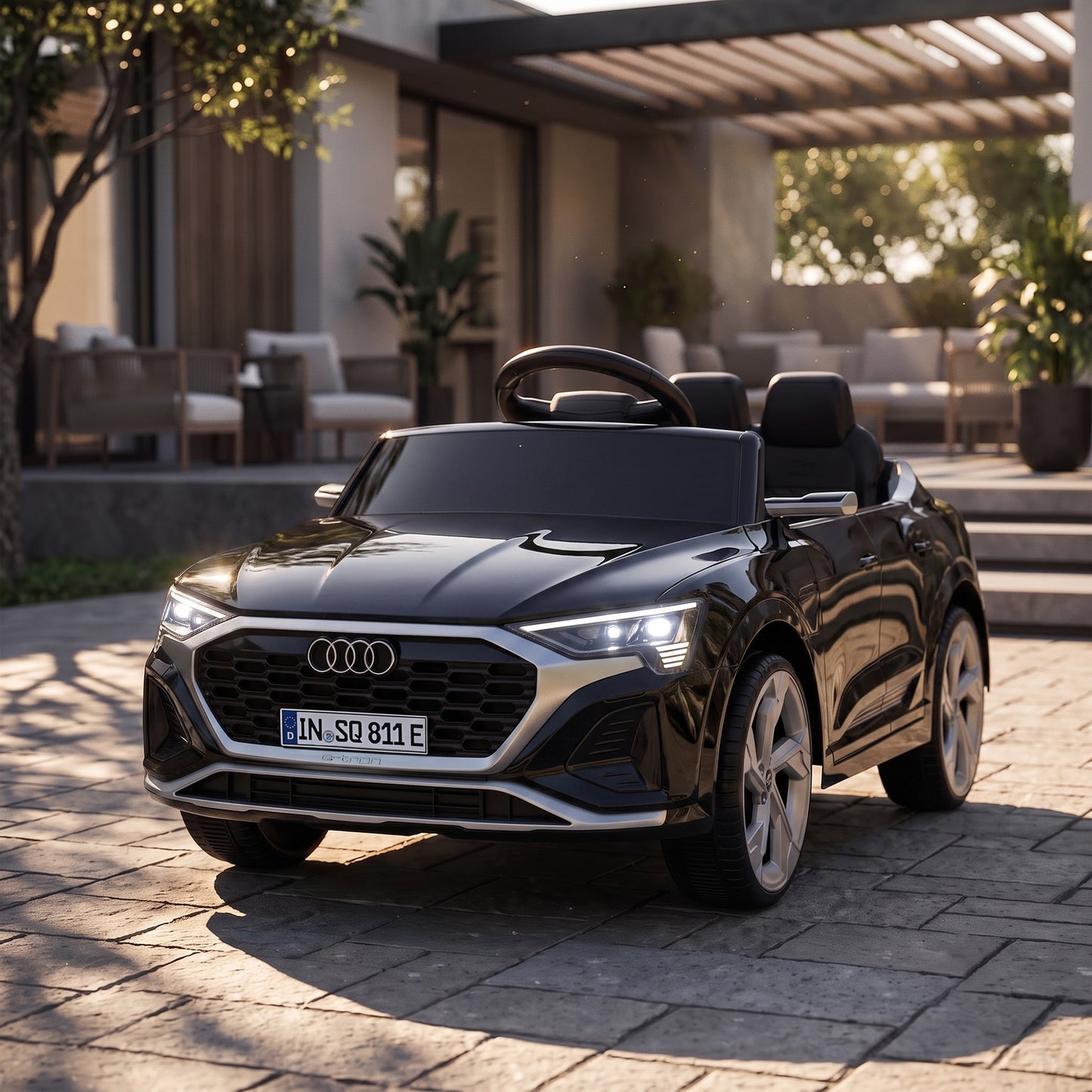 Audi Q8 etron Sportback Licensed Ride on Car with Remote Control, Four-Wheel Suspension, Soft Start for Ages 3-4, Black