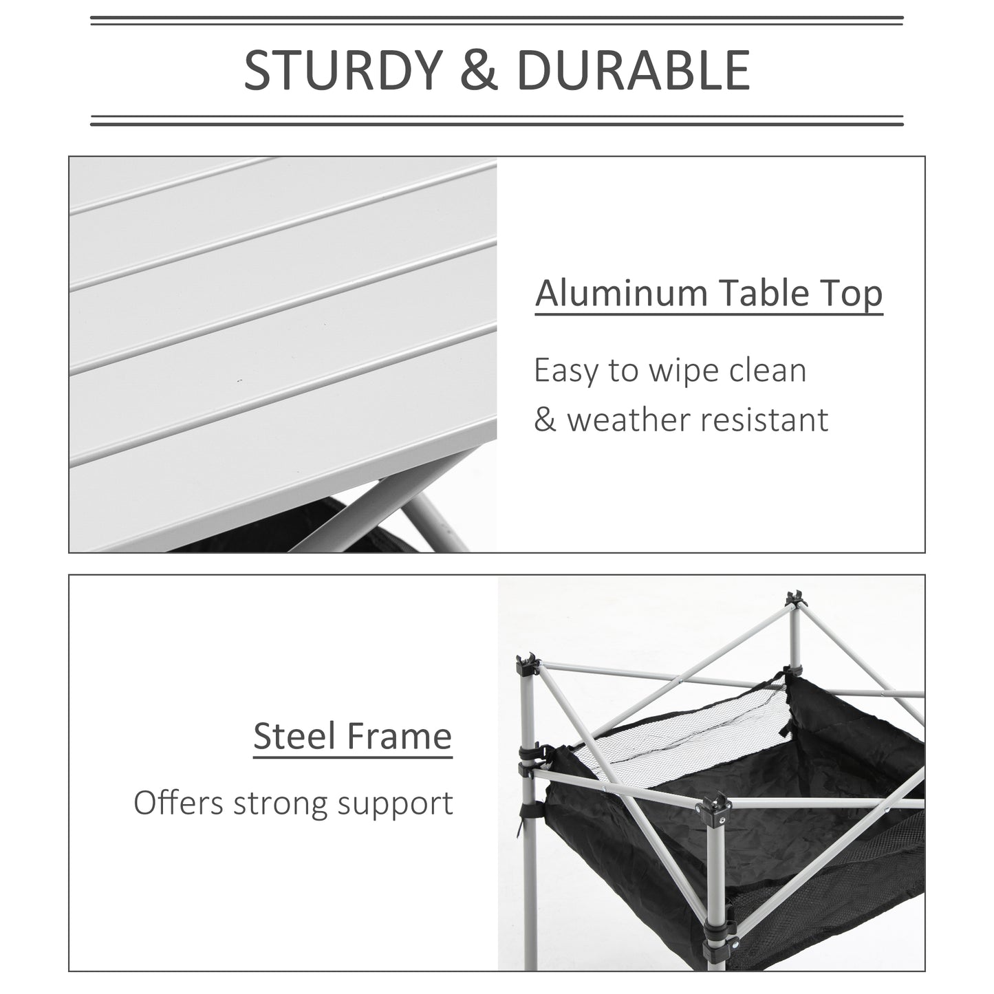 Portable Camping Table w/ Mesh Bag & Steel Frame Hiking Furniture Desk, Silver Black
