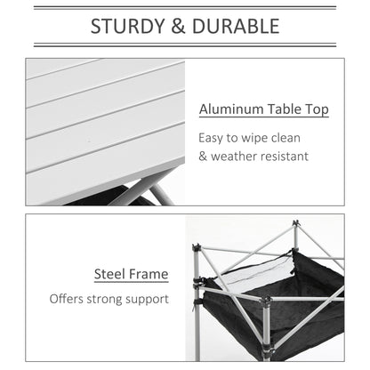 Portable Camping Table w/ Mesh Bag & Steel Frame Hiking Furniture Desk, Silver Black