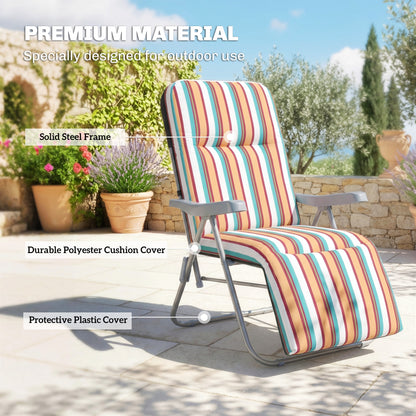 Set of 2 Foldable Patio Sun Lounger with Adjustable Backrest and Cushion, Multicoloured