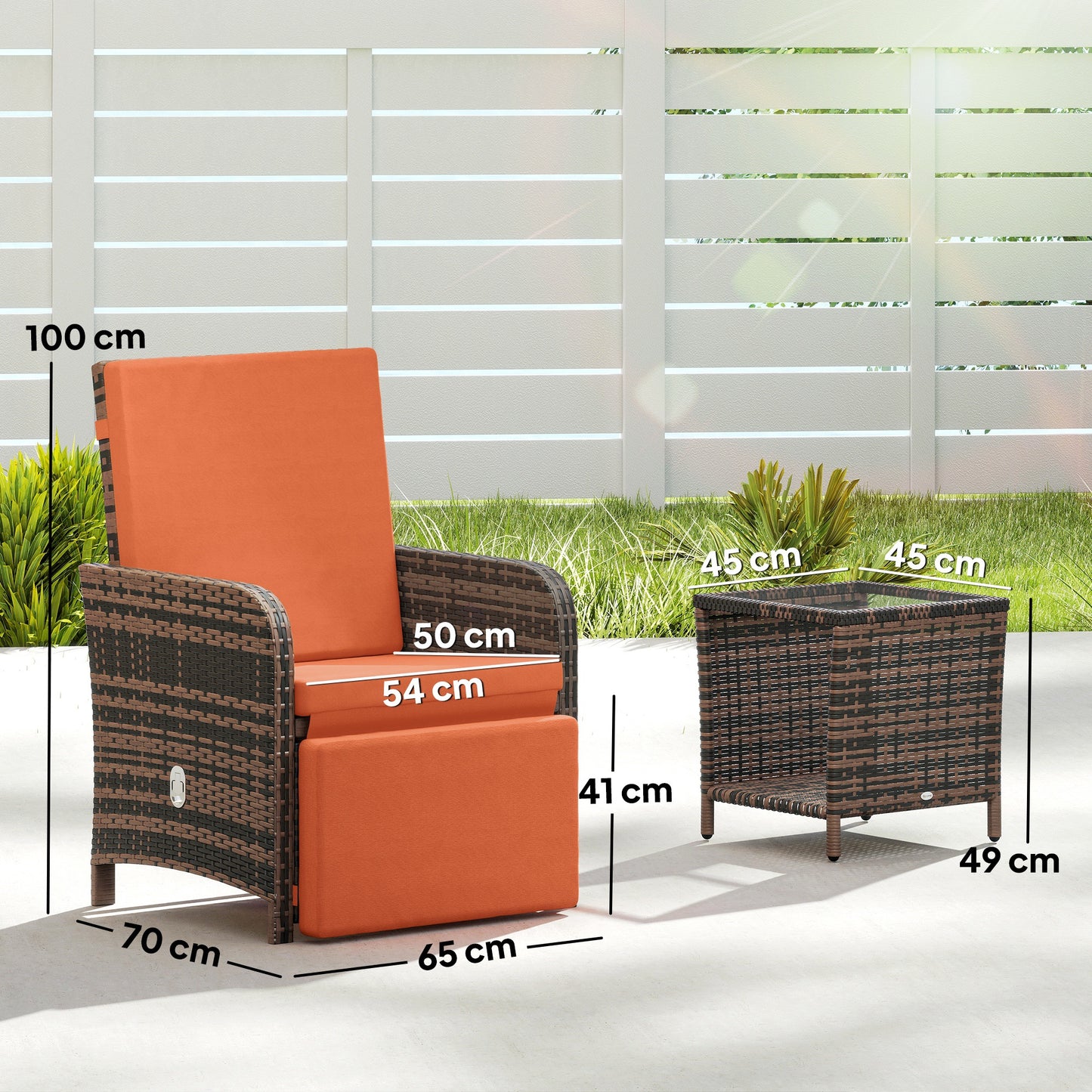 3 Pieces Rattan Bistro Set Balcony Furniture with Cushions, Storage Function - Orange