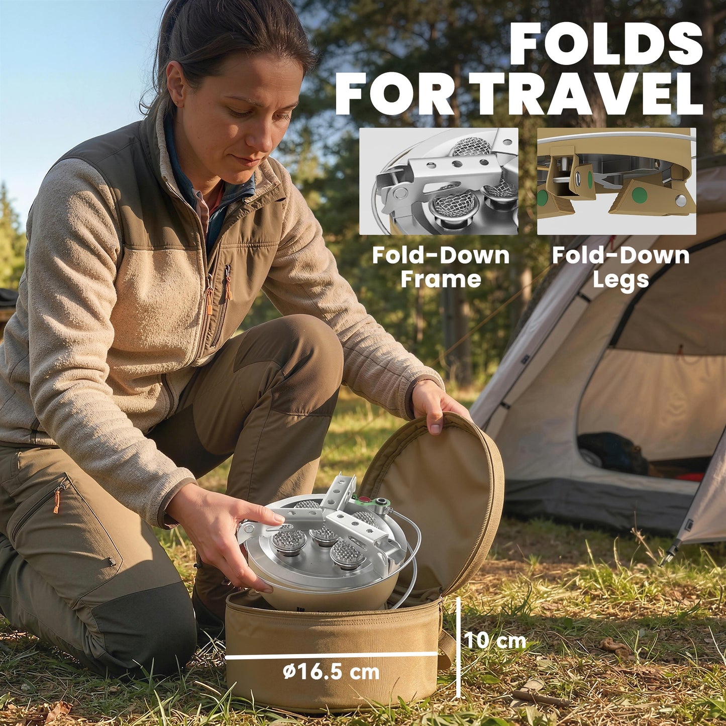 7000W Camping Stove with Piezo Ignition, High Power Gas Stove with 50kg Capacity and Carry Bag for Outdoor Hiking Khaki