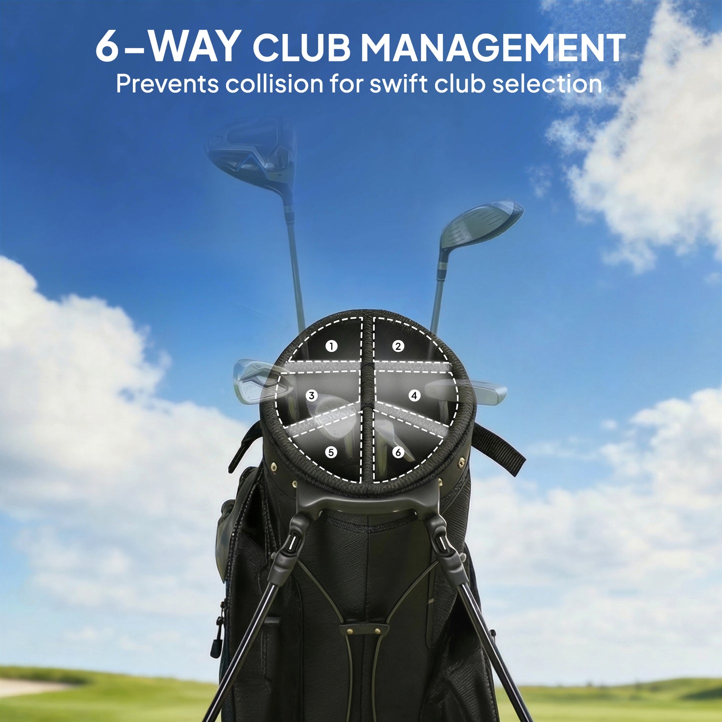 Golf Stand Bag 6 Way Full-Length Dividers, Waterproof Golf Bag with 5 Pockets, Grey