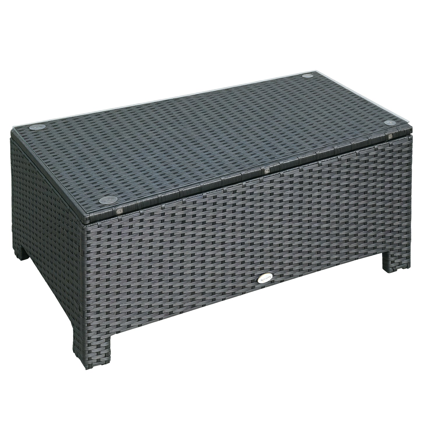 PE Rattan Coffee Table, Rectangular Outdoor Coffee Table with Tempered Glass Top, 70 KG Capacity for Garden, Balcony