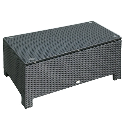 PE Rattan Coffee Table, Rectangular Outdoor Coffee Table with Tempered Glass Top, 70 KG Capacity for Garden, Balcony