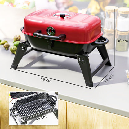 Charcoal Barbecue Grill Folding Portable BBQ Grill for Camping with 1232 cm² Cooking Area, Adjustable Vent, Thermometer