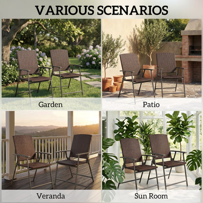 Set of Two Folding Rattan Seat Chairs - Brown