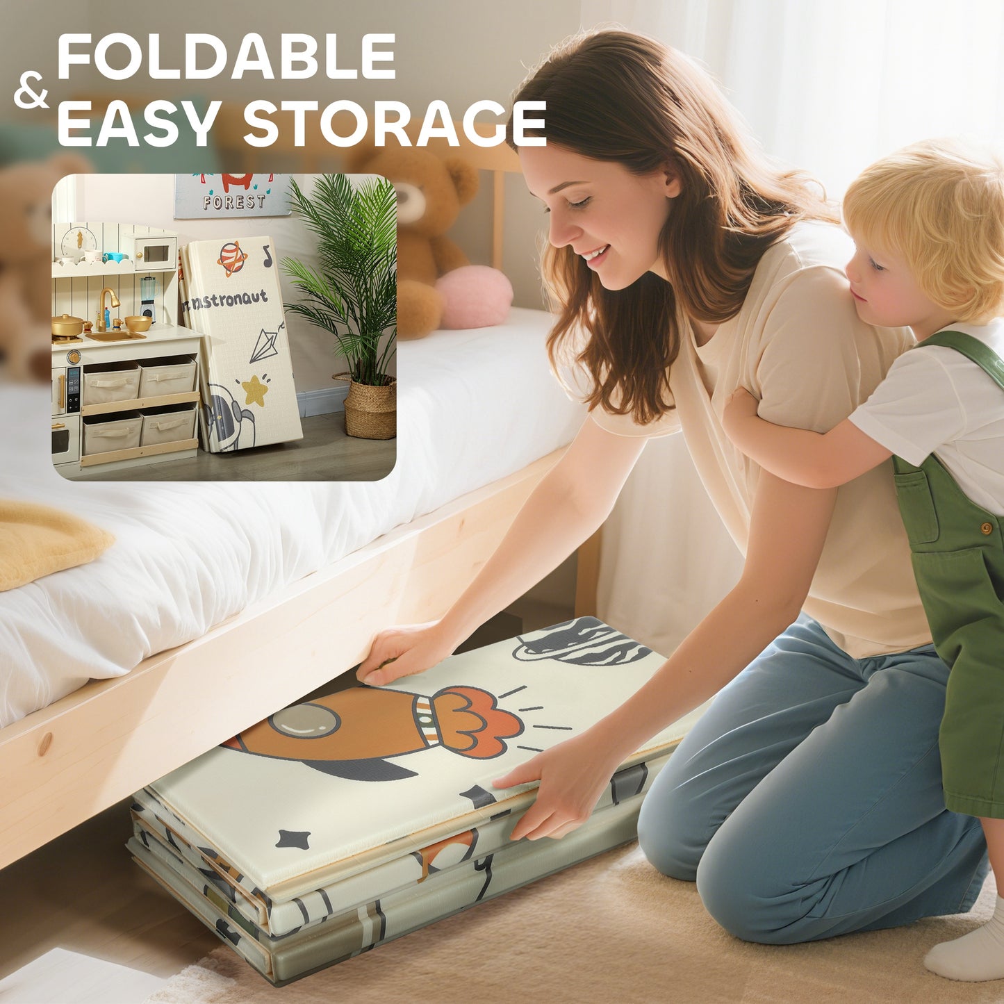 Space-Themed Baby Plat Mat Double Sided, Foldable, Water-Resistant for Outdoor/Indoor, 177 x 146 x 1.5cm