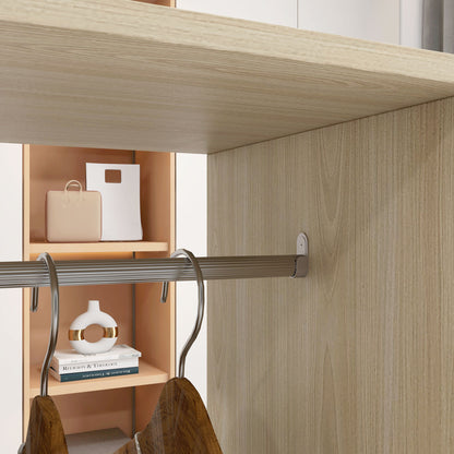 Open Wardrobe Double Mobile Storage Shelves Organizer W/6 Wheels-Natural