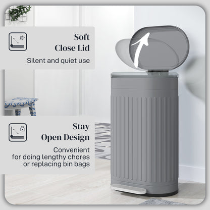 30L Metal Kitchen Bin, with Soft-Close Lid - Grey