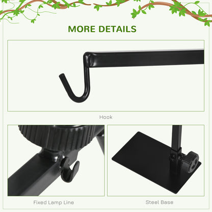 Adjustable Height and Length Reptile Lamp Stand Holder with Hook Hanging, Base - Black
