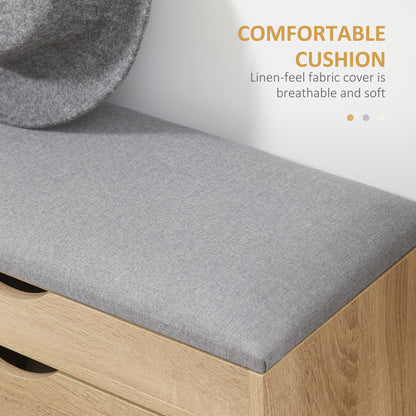 Shoe Bench with Cushion for 4 Pair of Shoes, Storage Bench with Padded Seat, Flip-up Cabinet and Hidden Space for Entryway