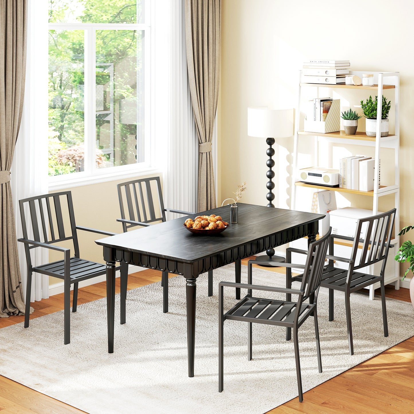 Set of Four Minimal Metal Garden Chairs - Black