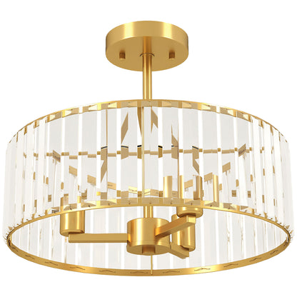 Crystal Ceiling Light Fixture, 39 cm Semi Flush Mount Modern Crystal Chandelier Ceiling Light for Living Room, Bedroom
