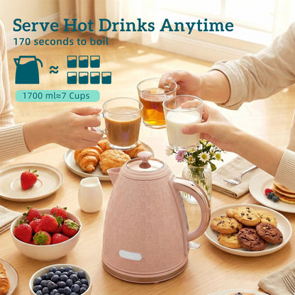 1.7L 3000W Fast Boil Kettle & 2 Slice Toaster Set, Kettle and Toaster Set with Auto Shut Off, Browning Controls, Light Pink