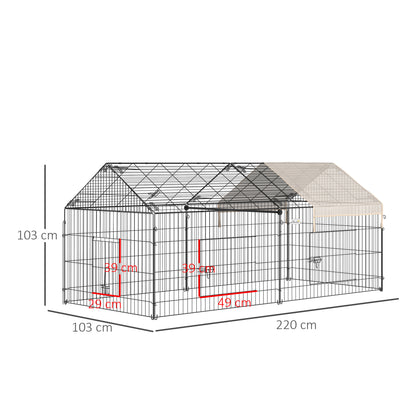 Metal Rabbit Run Playpen, Guinea Pig Cage, 220 x 103 x 103cm, Beige