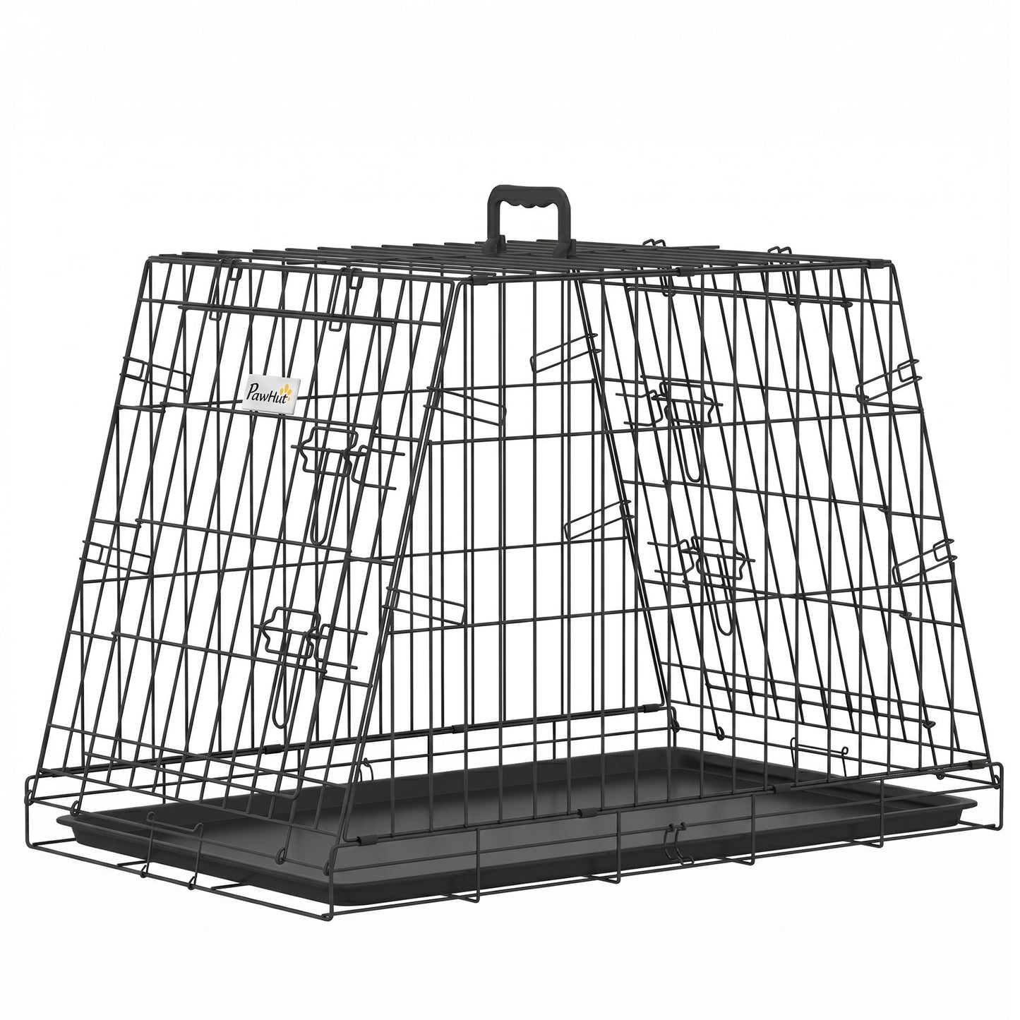 30"(76 cm) Car Dog Crate Collapsible Slanted Travel Small Dog Cage with Tray & Handle 76L x 48W x 53H cm