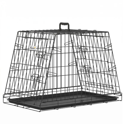 30"(76 cm) Car Dog Crate Collapsible Slanted Travel Small Dog Cage with Tray & Handle 76L x 48W x 53H cm