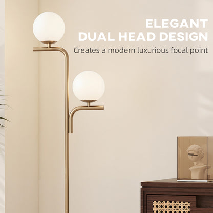 LED Floor Lamp, Modern Standing Lamp with 3 Colour Temperatures, Globe Glass Shades and Foot Switch, Gold Tone