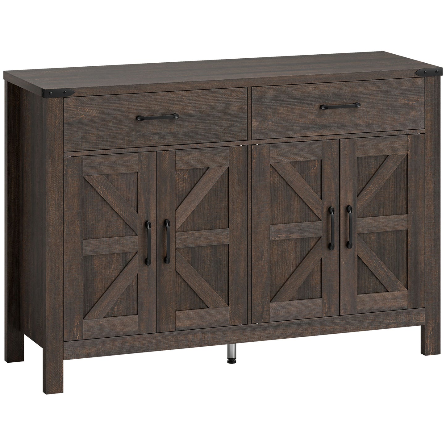 Kitchen Cupboard, Sideboard with 4 Doors, 2 Drawers and 2 Adjustable Shelves for Dining Room, Dark Brown