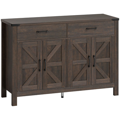 Kitchen Cupboard, Sideboard with 4 Doors, 2 Drawers and 2 Adjustable Shelves for Dining Room, Dark Brown