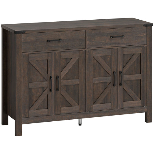 Kitchen Cupboard, Sideboard with 4 Doors, 2 Drawers and 2 Adjustable Shelves for Dining Room, Dark Brown