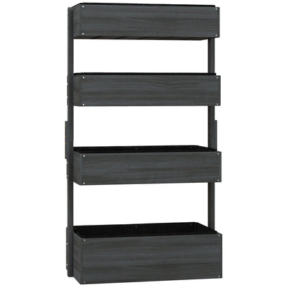 Four-Tier Basket Wooden Plant Stand - Grey