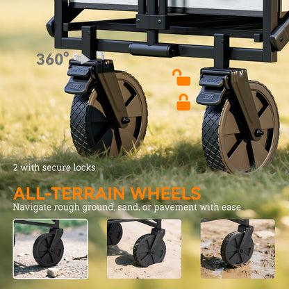 Folding Pull Along Cart Cargo Wagon Trolley with Telescopic Handle - Dark Grey