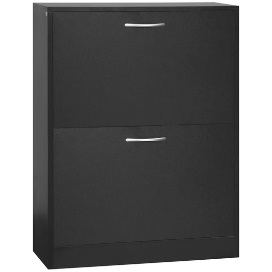 2 Drawer Shoe Cabinet, Narrow Shoe Storage Cabinet with Flip Doors and Adjustable Shelves